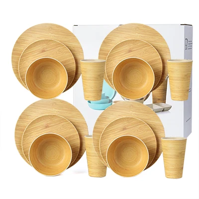 Lekoch, 16 шт., бамбуковые круглые тарелки, наборы посуды, Huosehold, твердый салатник, набор посуды, Экологичная тарелка для подарка - Цвет: 4SET 16PCS