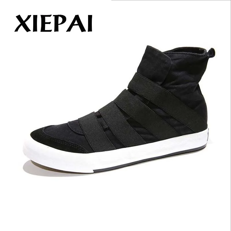 

XIEPAI High Top Men Canvas Shoes Slip-on Casual Shoes Designer Boy Fashion Sneakers 4 Colors Black Blue Grey Red Size 39-44