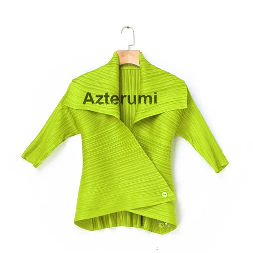 Azterumi специальная плиссированная Женская куртка с отложным воротником Женская открытая стежка пальто с рукавом до локтя Белый Хаки Красный Черный Бежевый Топы - Цвет: light green