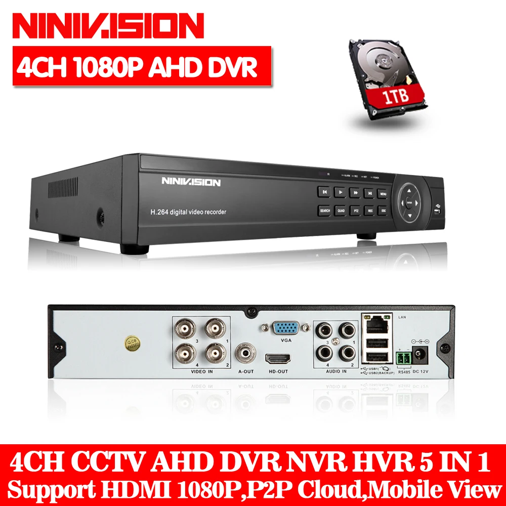 NINIVISION 4CH 8CH 1080 P 5 в 1 DVR видеомагнитофон для AHD аналоговые камеры ip-камера P2P NVR cctv система DVR H.264 VGA HDMI