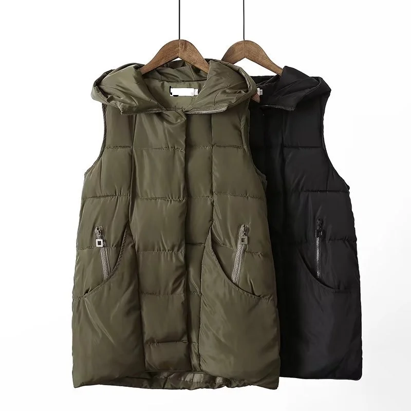 Women Oversized Sleeveless Coat Vests Plus Size Women Vest Jacket Warm Cotton Hooded Winter Plus