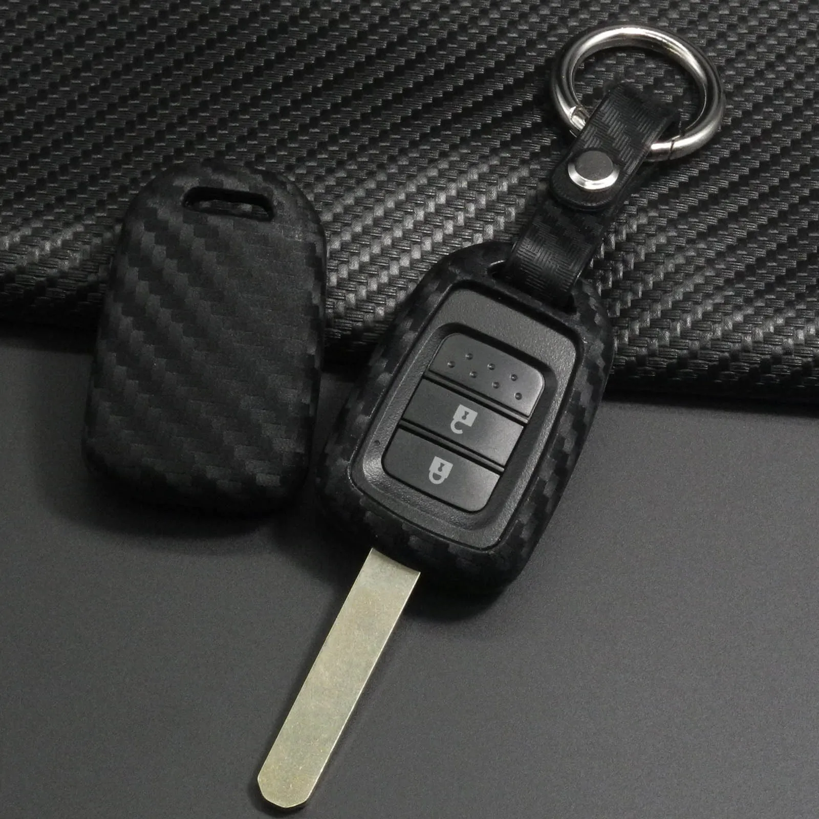 

jingyuqin Carbon Silicone Car Remote Key Case Fob Cover For Honda GREIZ Civic City XRV Vezel Protective shell keychain