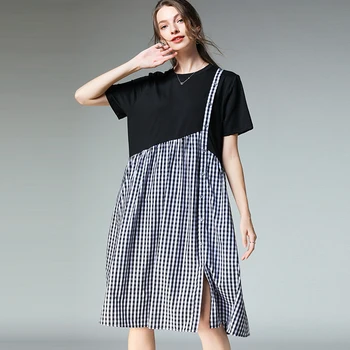 

Summer Female Elegant stripe dress Contrast color loose fit party dress beautiful temperament split end midi dress vestidos