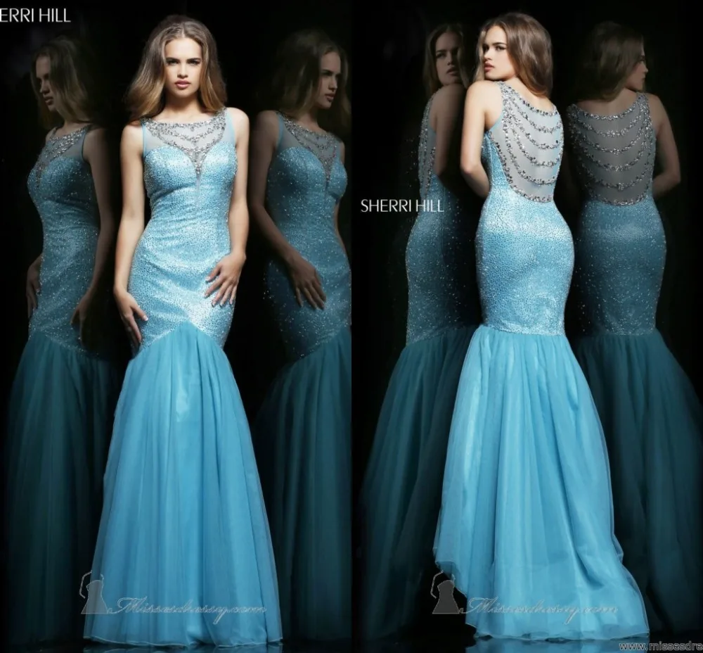New Fashion Customized Long Evening Dresses Scalloped Beaded Crystal Floor Length Chiffon Mermaid Prom vestido de fiesta | Свадьбы и