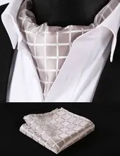 RC302E Reine Beige Überprüfen Silk Halstuch Gewebt Ascot Krawatte Einstecktuch Einstecktuch Suit Set