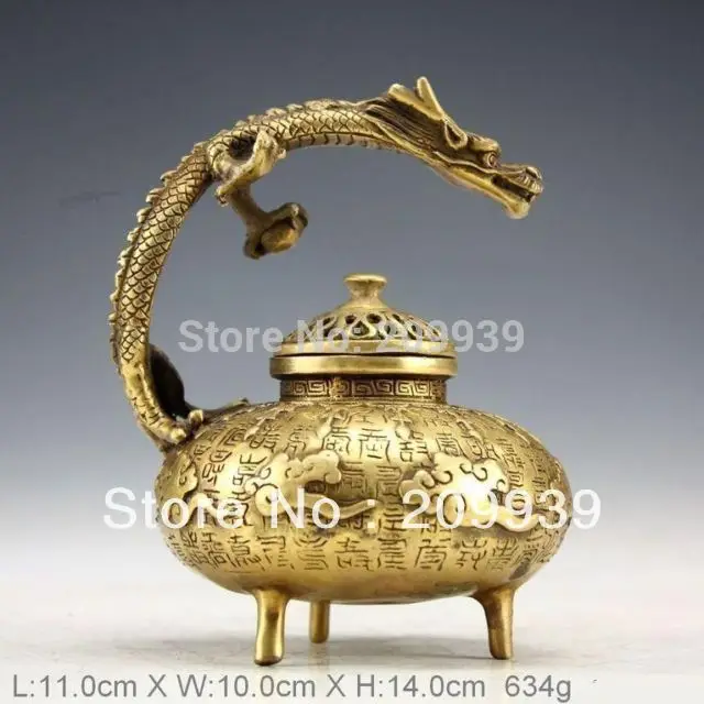 

huij 0090 Collectables Chinese Manual copper dragon censer (A0321)