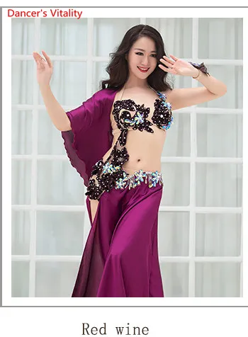 Женщины Спандекс и Шелковый Атлас Костюм Танец Живота Belly Dance Set Профессиональный Танец Живота Девушки Бюстгальтер+ Юбка 2 шт - Цвет: Красный