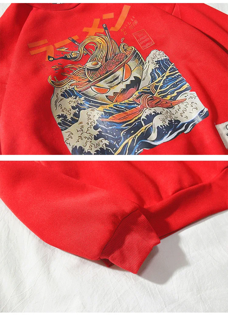Японские забавные флисовые толстовки с принтом в виде лапши и волн, мужские толстовки Harajuku, весна, японский стиль, хип-хоп стиль, повседневные толстовки, уличная одежда