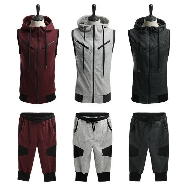 ZOGAA 2019 Men's Set Tie Hooded Joggers Running Sports Sleeveless Solid Sweatshirt and Pants Hoody Slim Fit Vest Shorts Clothing ZOGAA 2019 Men's Set Tie Hooded Joggers Running Sports Sleeveless Solid Sweatshirt and Pants Hoody Slim Fit Vest Shorts Clothing