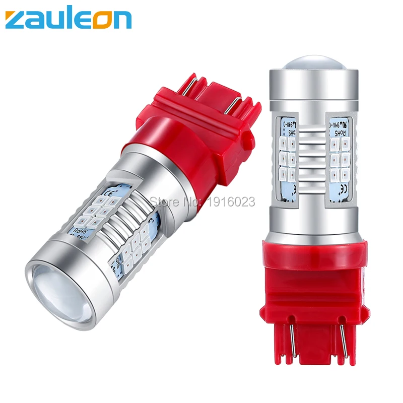 Koop Zauleon 2 stks 3157 LED Auto Brake achterlicht 21SMD 2835 300 lumen P27 7 W led High Power 3156 P27W Rode led auto achterlicht Lichten