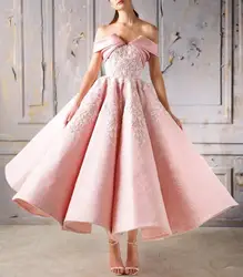 С плеча розовое платье на выпускной кружевная Апликация чай Длина бальные платья вечерние платья 2019 новое платье для выпускного вечера