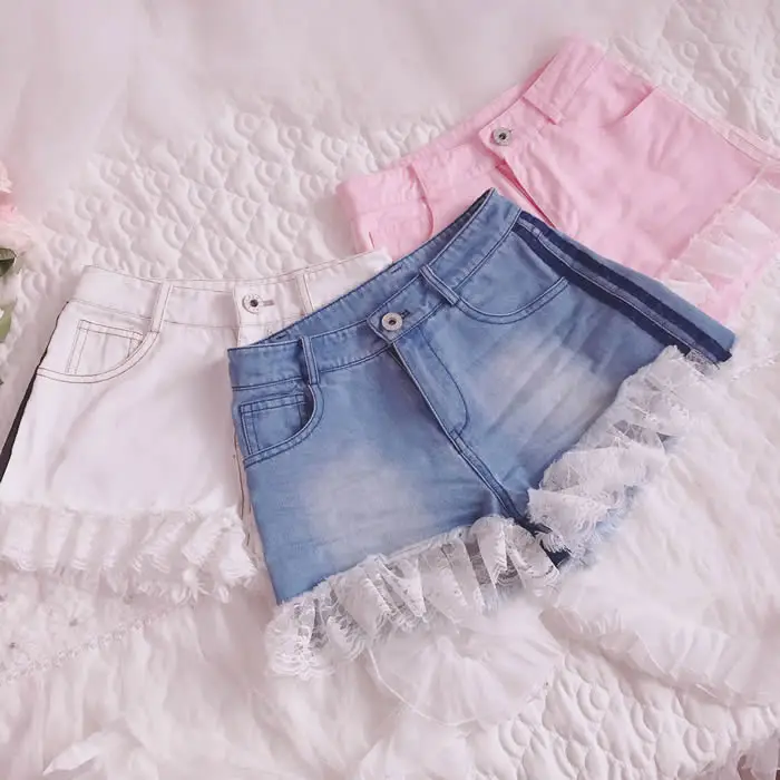 jean shorts with lace sides