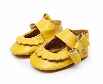 

Hongteya Hot sale 17 colors New Genuine Leather Baby Infant Toddler Moccasins Non-slip side bow mary jane Soft Moccs Shoes