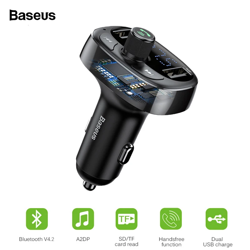 Baseus FM Transmitter Bluetooth Aux Car Charger Kit Handsfree MP3 Player FM Modulator 3.4A Dual USB Fast Mobile Phone Chargers