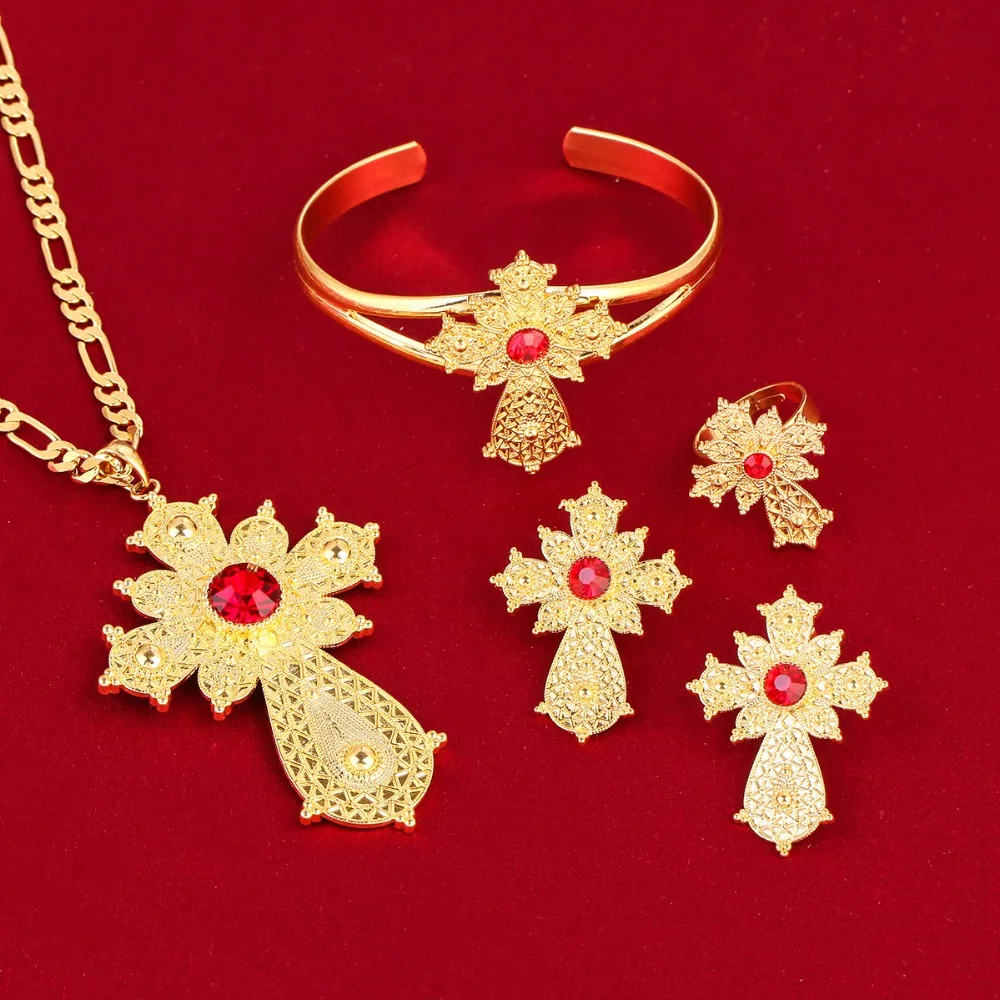 8cm Big Pendant Ethiopian Cross Set Latest Ethiopian Cross Set Jewelry