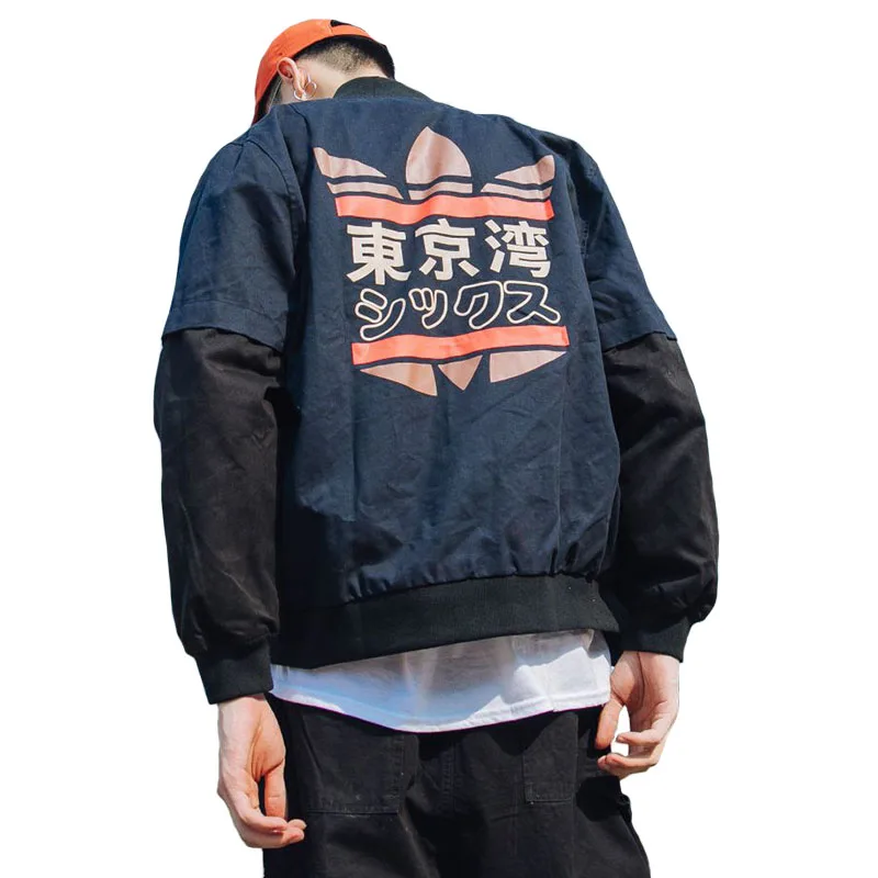 Winter Japanese Classic printing Jingdong Bay Bomber jacket Men Blue