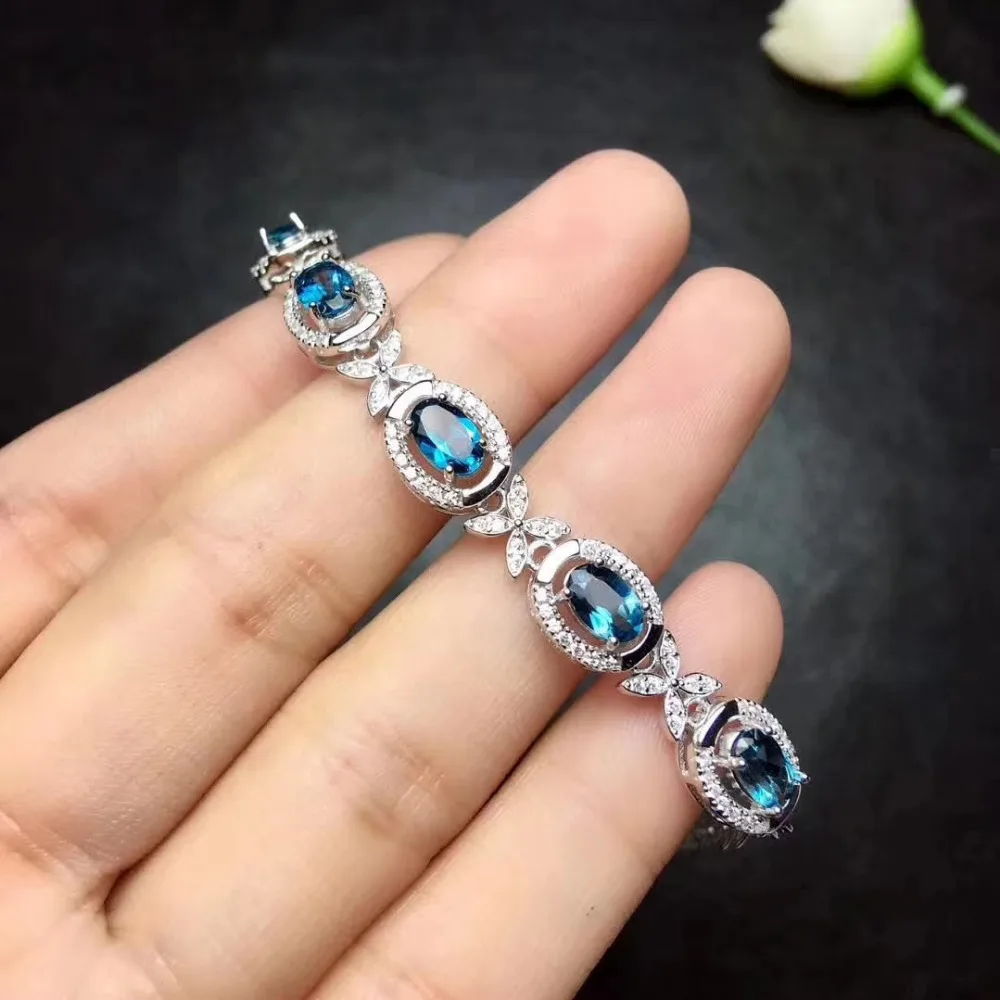 Bracelet naturel topaze bleu londres Bracelet en pierres précieuses naturelles bracelet en argent 9