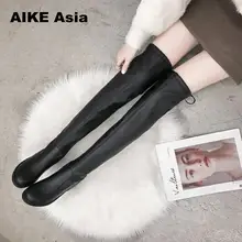 Узкие сапоги; пикантные женские зимние сапоги выше колена из искусственной кожи; модные зимние сапоги до бедра; женские кожаные сапоги; Botas Feminina