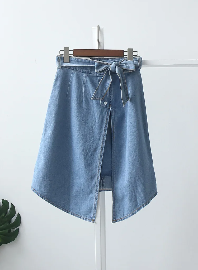 2017autumn Jeans Skirt Women High Waist solid Denim Skirts Female knee