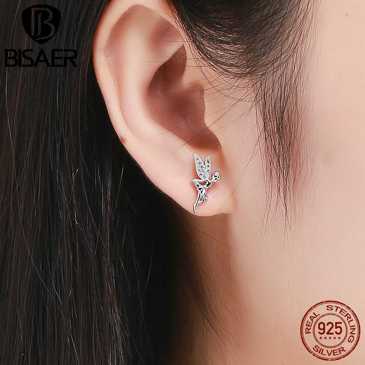 Женские серьги пусеты Bijoux Серьги в виде Ангела из серебра и 925 пробы GAE046