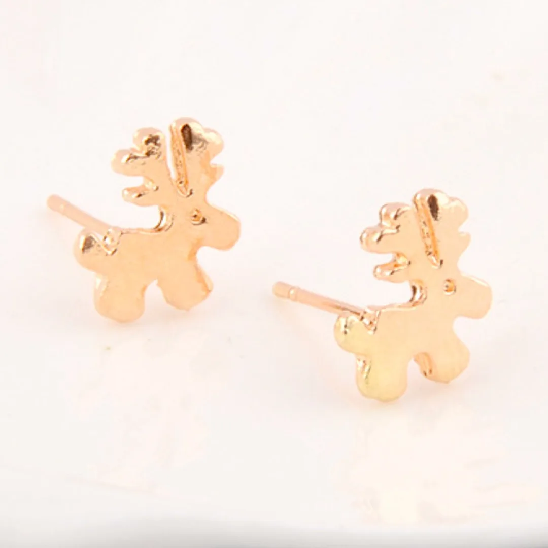 1 Pair Alloy Gold Elk Deer Ear Stud Earrings Xmas Jewelry Christmas Gift