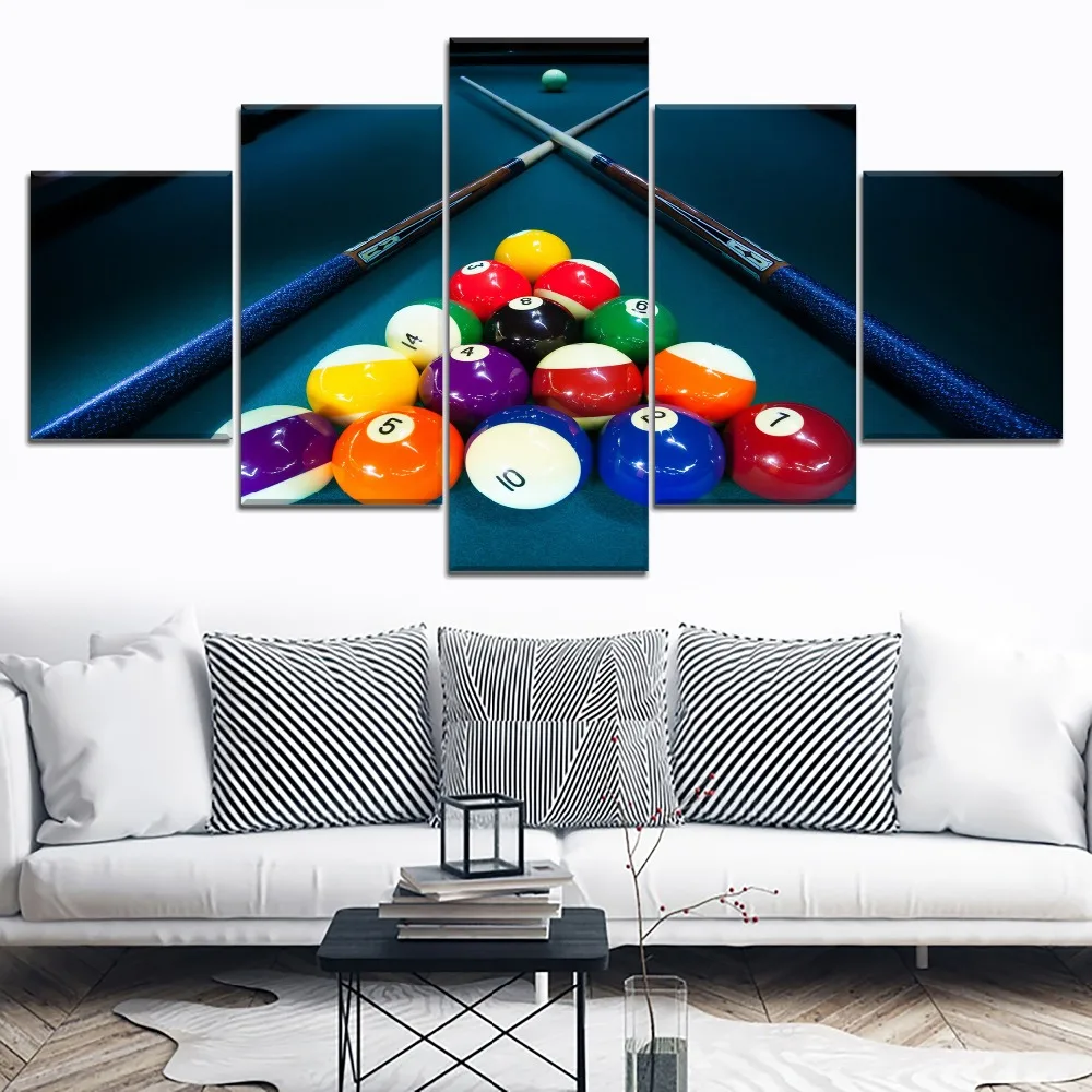 Billiard-Sport-Color-Balls-And-Cue-Painting-1-Piece-Style-Picture-High-Quality-Canvas-Print-Type (2)
