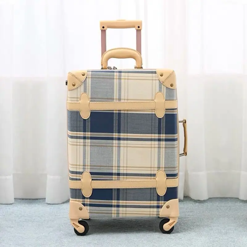 thumbnail image 1 of Juego de maletas con ruedas para mujer, bolsa de viaje con celosía a rayas Retro, bolso de mano con ruedas, 13, 20, 24, 26 y 28 pulgadas, novedad, 1 of 4
