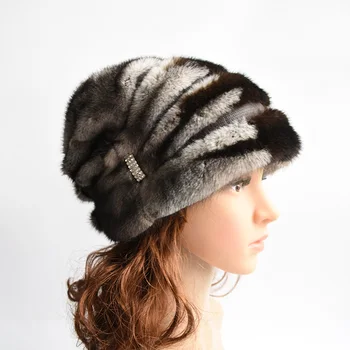 

Woman in winter fur hat all true mink fur hat good quality luxury fashion female mink hat