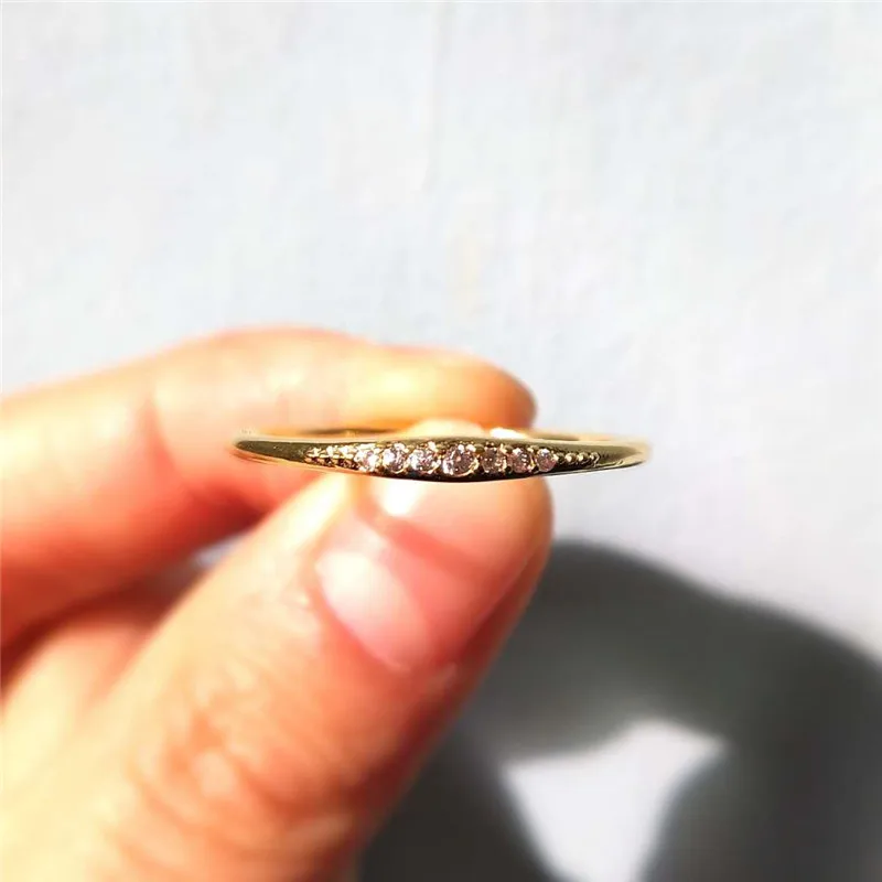 JUNXIN складывающиеся кольца вечности для женщин 925 серебро розовое золото заполненный маленький циркон белый кристалл минималистичные тонкие кольца женские CZ