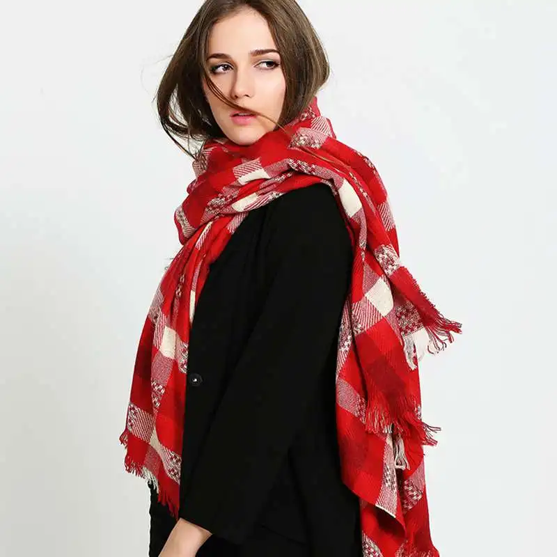Fashion Plaid Scarf Women White Red font b Tartan b font Foulard Femme Luxury Brand Blanket