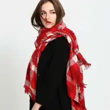 Fashion Plaid Scarf Women White Red Tartan Foulard Femme Luxury Brand Blanket Scarf YJWD813