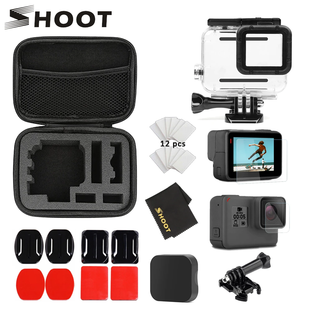 SHOOT conjunto de accesorios para cámara Gopro Hero 7, 6, color negro, funda protectora resistente agua, funda de colección de marco cámara Gopro 7, 5|Carcasas para videocámara deportiva| - AliExpress