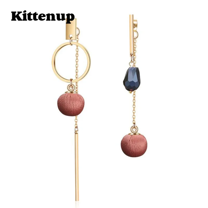Kittenup New Design Trendy Classic Sweet Style Cute Little Ball long Crystal Drop Earrings For Women Girls Charm Jewelry Gifts | Украшения