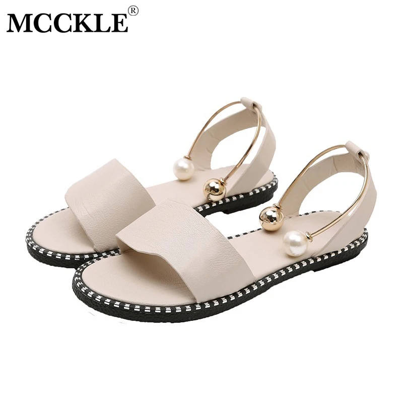 

MCCKLE Slip On Flat Shoes For Women Summer Sandals Rivets Fashion Metal Rome Pearl Woman Casual Flats Shoe For Ladies