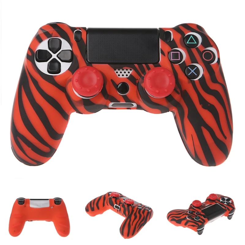 

2019 Brand 3pcs/set Zebra Stripe Silicone Gamepad Cover Case With 2 Joystick Caps Rubber Protective Skin Case For PS4 Controller