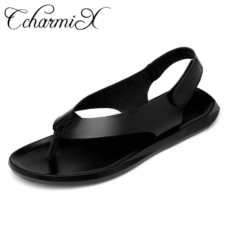

CcharmiX Men Sandals Genuine Leather Male Summer Shoes Beach Casual Cow Leather Breathable Fisherman Sandals Plus Size