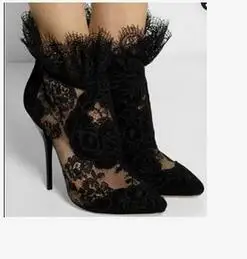 

2017 Hot Selling High Quality Ladies Special Sexy Black Lace Ankle Boots Thin and High Quality Sandals