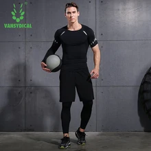 Летний мужской костюм, компрессионная рубашка, шорты, мужской костюм размера плюс, колготки