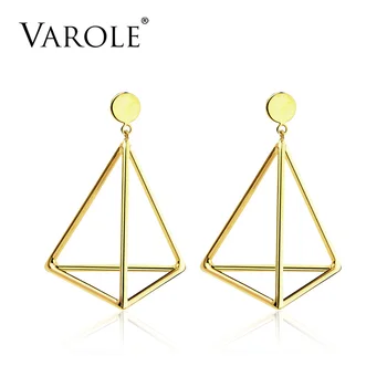 

VAROLE 3D Pyramids Dangle Earring Gold Color Long Drop Earrings Ear Studs for Women Fashion Jewelry Pendientes Brincos