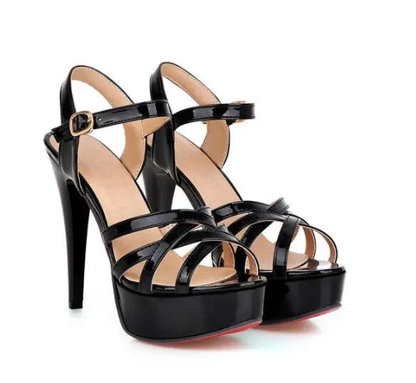 Г., женские Босоножки с открытым носком женская обувь на высоком каблуке пикантная обувь для ночных клубов на платформе модная женская обувь с пряжкой в римском стиле - Цвет: Черный