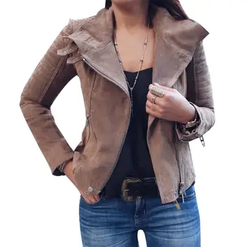 

Women Faux Leather Motorcycle Jacket Slim Short Biker Solid Color Lapel Coat new
