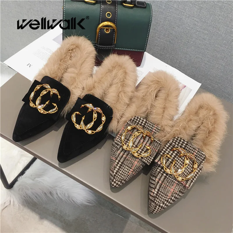 Wellwalk/зимняя обувь женские меховые лоферы балетки на плоской подошве мокасины без