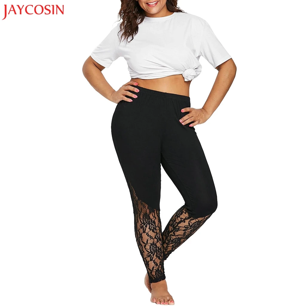 

JAYCOSIN XL-5XL Fashion Women Lace Polyester Plus Size Skinny Pants Sport Pants Leggings Trousers Elastic Waist Mid z1225