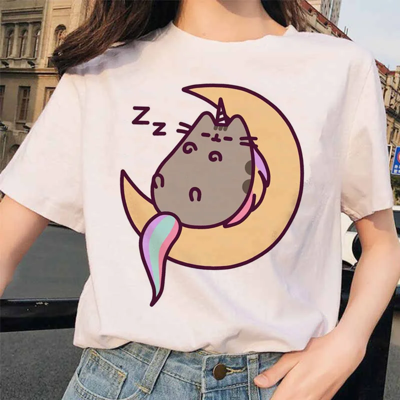 Cute Pusheen Cat Graphic Women's T-Shirt - Kawaii Cartoon Fashion Tee