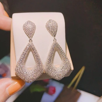 

HIBRIDE Spring Luxury Geometric Design Drop Earring For Women Wedding Bridal Full Micro Cubic Zircon Jewelry boucle d’ore E-630