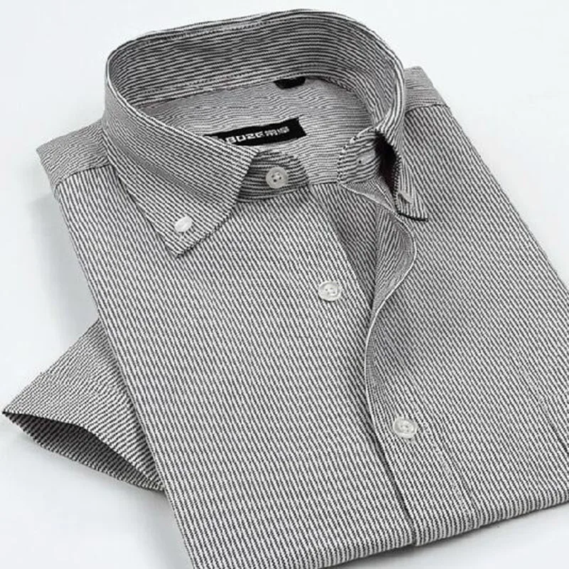 Мужская Летняя одежда Оксфорд футболки из натурального хлопка Vestido, тонкая полосатая печатная Повседневная рубашка с коротким рукавом