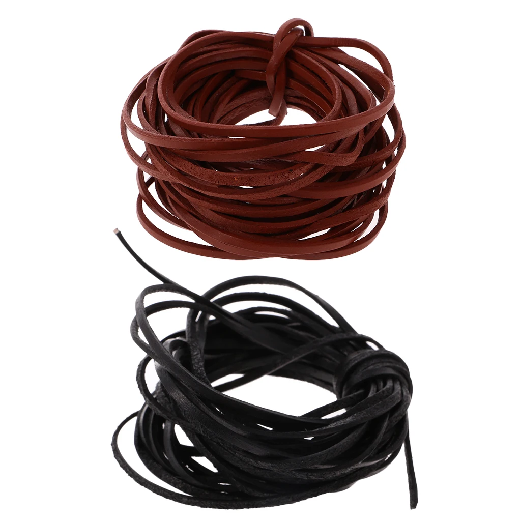 2 Pieces 3 mm Flat Genuine Leather Cord Soft 5 M Flat Rope Thread String DIY Jewelry Findings