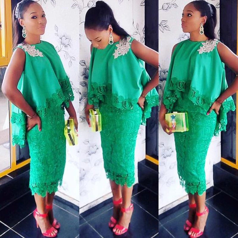 Fashion Green African Women Evening Party Dress With Cape