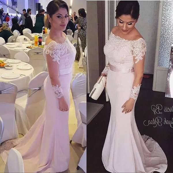 Roze Mermaid Moeder van de Bruid Jurken 2019 Sheer Lange Mouwen Off Shoulder Bruiloft Gast Avondjurk vestido madrinha Roze Mermaid Moeder van de Bruid Jurken 2019 Sheer Lange Mouwen Off Shoulder Bruiloft Gast Avondjurk vestido madrinha