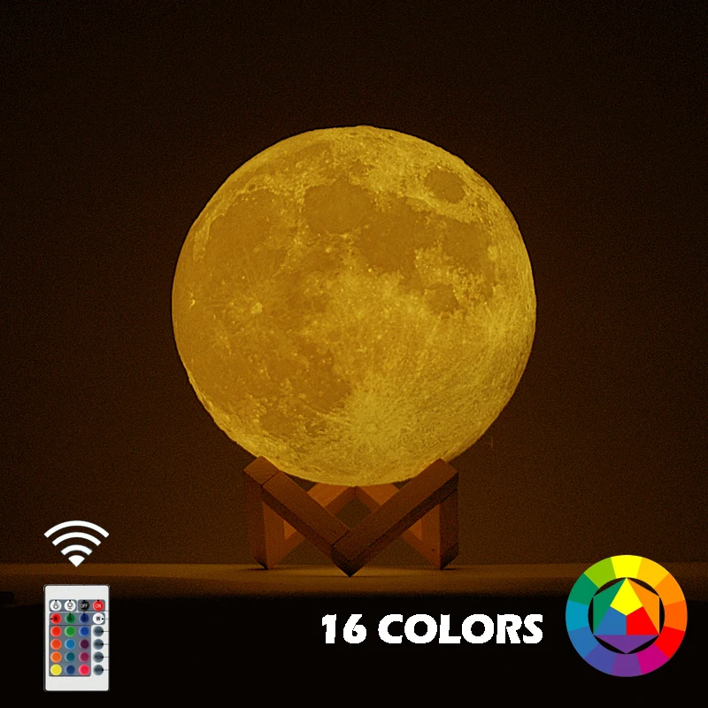 

New Dropship 3D Print Moon Lamp Colorful Change Touch Usb Led Night Light Home Decor Creative Gift